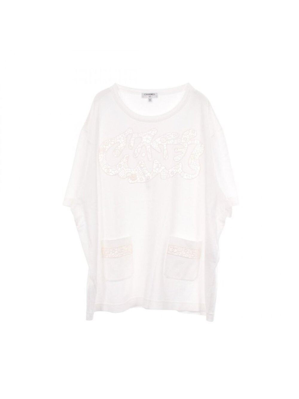 Chanel Short Sleeve T-Shirt Lace Logo Cotton